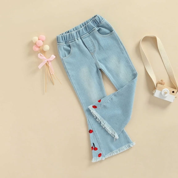 Akiihool Girls Uniform Pants Toddler Girls' Pull-On Flowy Dress Stretchy Pants (Blue,4-5 Years)