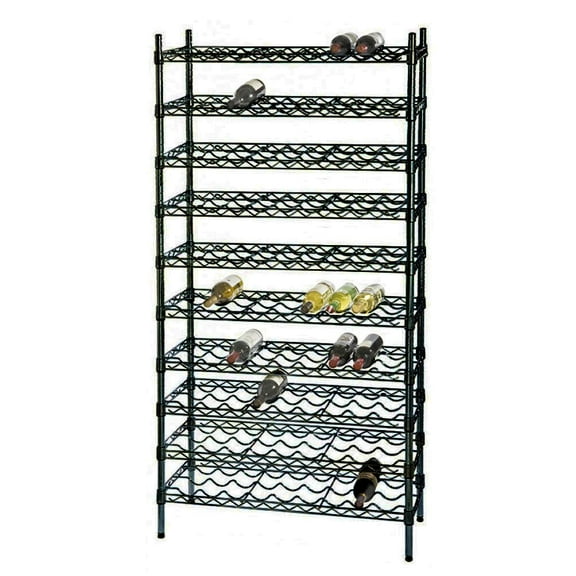 14" Deep x 36" Wide x 63" High 10 Black Shelf Single Wine Rack with 90 Bottle Storage Capacity