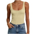 thumbnail image 6 of Caqnni Women Summer Ribbed Knit Stretch Slim Fit Solid Color Round Neck Vest Top Womens Sleeveless Tank Top (L,A63-Beige), 6 of 8