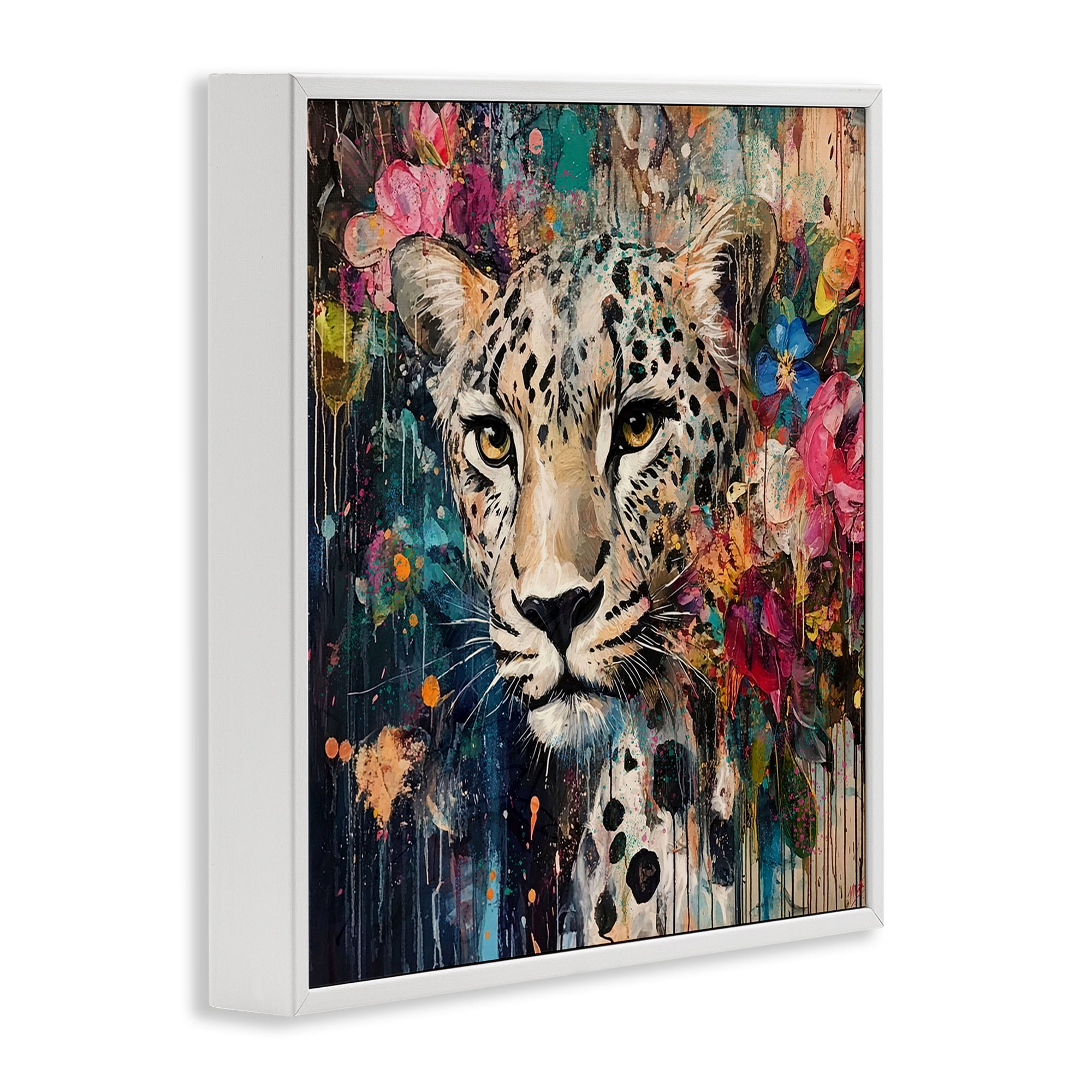 Stupell Industries Cheetah & Exotic Blooms White Framed Giclee Art, design by Marta Wiley