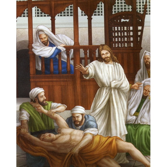 Catholic print picture - Jesus Heals Man from Demon - 8" x 10" ready to be framed