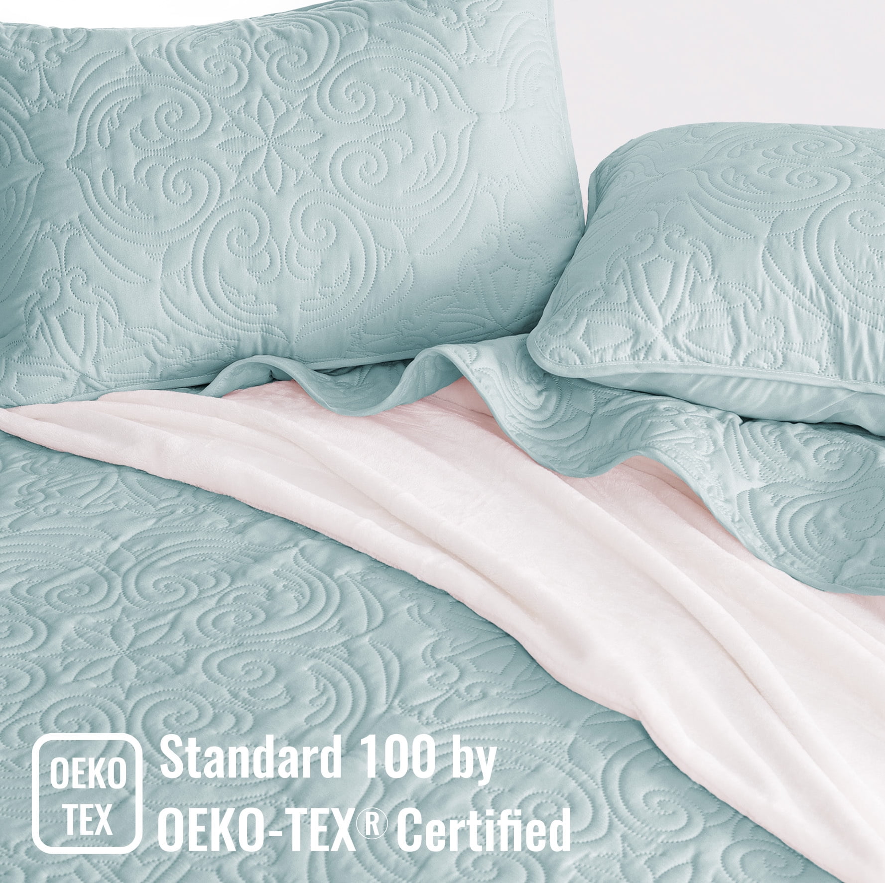 Exclusivo Mezcla Oversized King Quilt Bedding Set, Lightweight Vintage California Cal King Size Quilts with Pillow Shams, Soft Bedspreads Coverlets for All Seasons (112"x104", Aqua)