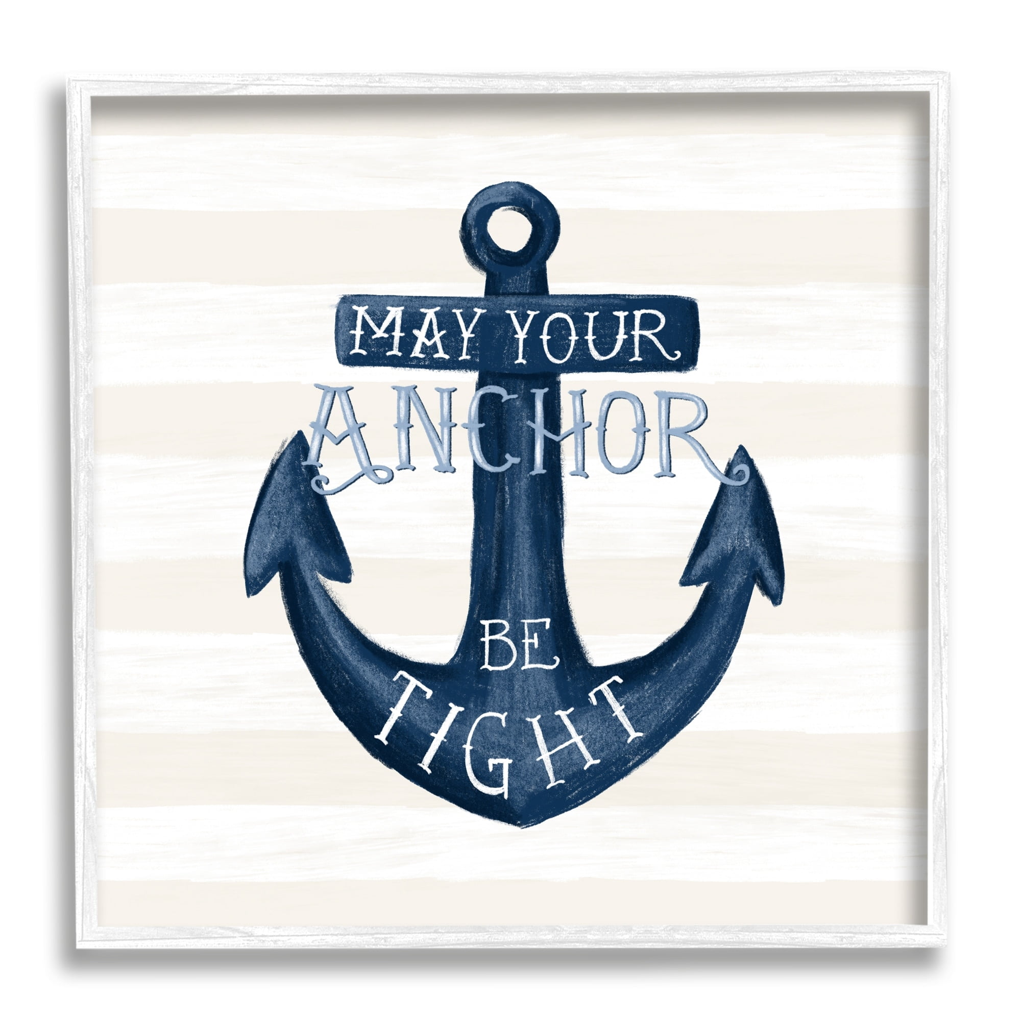 Stupell Industries Striped Anchor Phrase Nautical Beach Illustration Graphic Art White Framed Art Print Wall Art, Design by Raquel Maciel