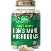 MAJU's Organic Lion's Mane Capsules, 90 Count, Fruiting Bodies, Steam Extracted, Hercicium Erinacious Mushrooms