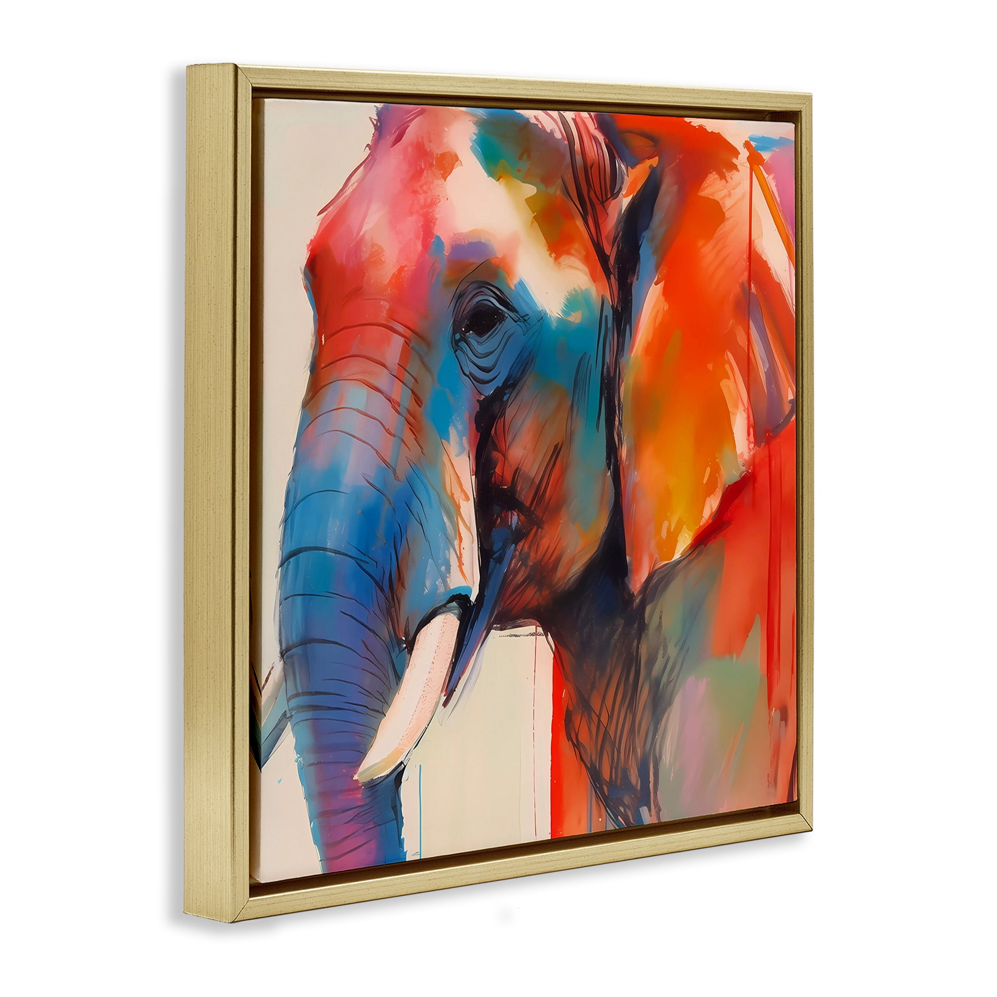 Stupell Industries Elephant with Modern Hues Animals & Insects Painting Gold Floater Framed Canvas Art Print Wall Art, 25 x 25
