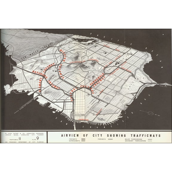 24"x36" Gallery Poster, 1948 San Francisco trafficways plan map