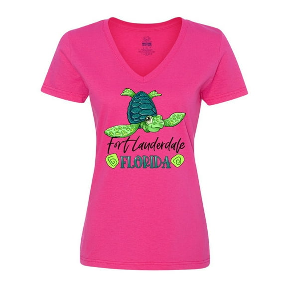 Inktastic Fort Lauderdale, Florida Happy Sea Turtle Women's V-Neck T-Shirt