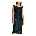 thumbnail image 3 of RALPH LAUREN Womens Green Sequined Cap Sleeve Off Shoulder Tea-Length Cocktail Body Con Dress Petites 8P, 3 of 4