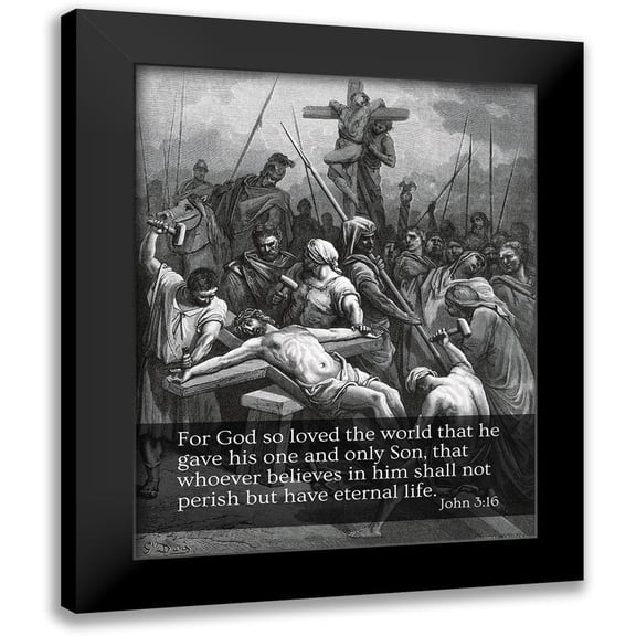 ArtsyQuotes 12x14 Black Modern Framed Museum Art Print Titled - Bible Verse Quote John 3:16, Gustave Dore - Crucifixion of Jesus