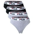 thumbnail image 1 of FILA Tanga para Mujer, paquete de 4 - Cintura con logotipo, Algodón Stretch, color sólido Negro/Gris XL (X-Large), 1 of 5