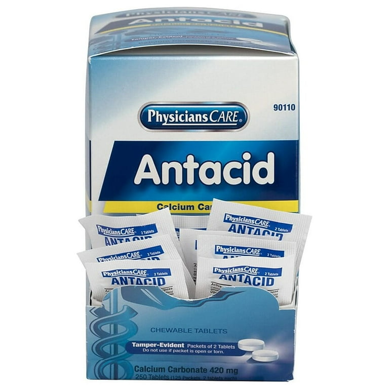 Over the Counter Antacid Medications for First Aid Cabinet, 2 Tablets/Packet, 125 Packets/Box Over the Counter Antacid Medications for First Aid Cabinet, 2 Tablets/Packet, 125 Packets/Box