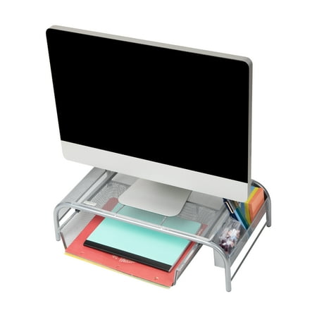 Mind Reader - Monitor Stand, Ventilated Laptop Riser, Paper Tray, Storage, Office, Metal Mesh, 20"L x 11.5"W x 5.5"H - Silver