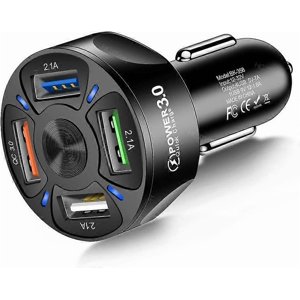 USB Chargeur de voiture, 4 en 1 Adaptateur de chargeur de voiture 7A 35W USB Dispositif de recharge rapide avec LED Compatible avec la lumière 12-32V Voiture SUV Véhicule hors route _Parfait Gift