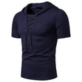 thumbnail image 6 of LEKWK Men's Sweatshirts and Hoodies Muscle Fit Short Sleeve Hoodie Lace up V Neck Summer Shirts Solid Gym Workout Casual Costume Top, 6 of 7