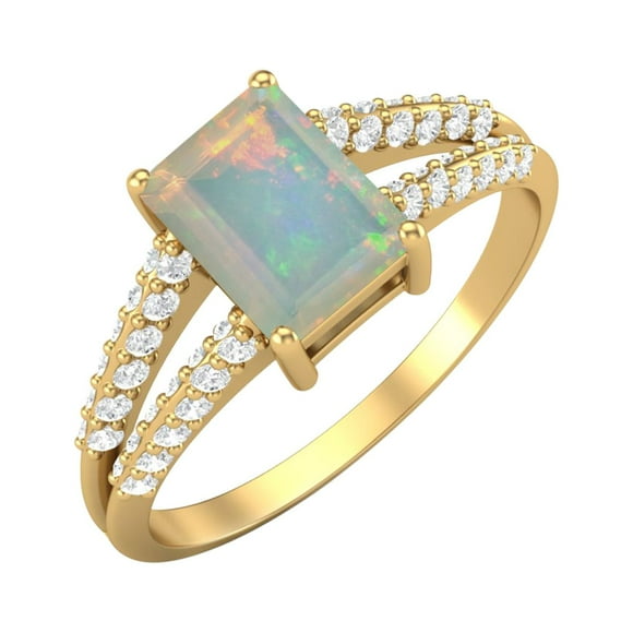 Bague Solitaire pour Femme en Argent Sterling 925 avec Opale Éthiopienne 7x5 mm et Vermeil Or