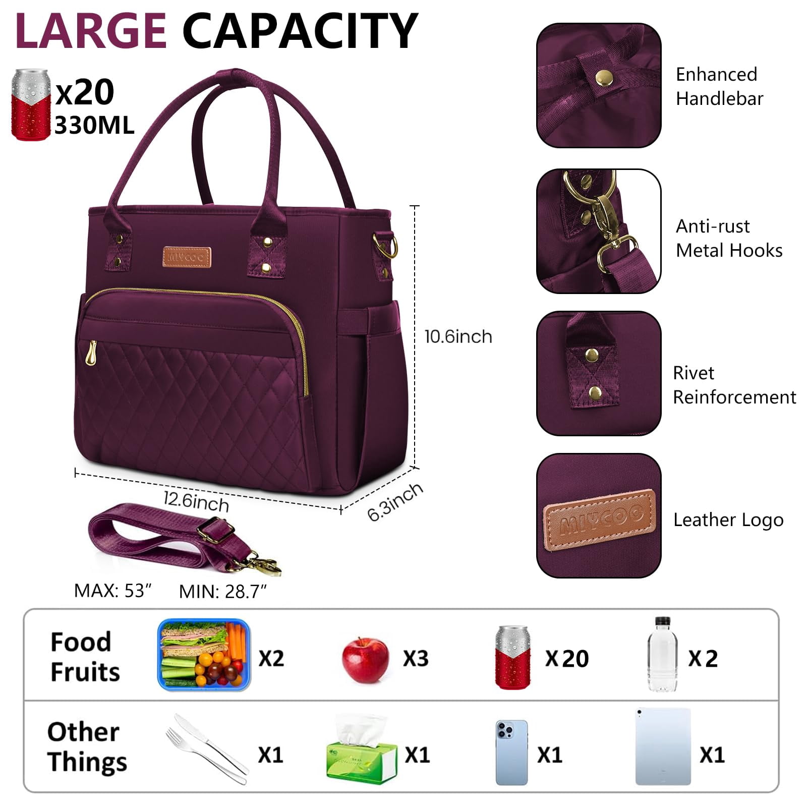 Lunch Bag Box Women - Leakproof Insulated Cooler For Large Tote Bags Adults  Purple
