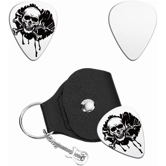 1 Pce Cure-Grilles Cadeaux Cure-Grilles en Acier Inoxydable Cure-Grilles Personnalisés Lèvres Plectre avec Étui en Cuir PU Accessoires de Guitares Cadeau pour Joueur de Musicien