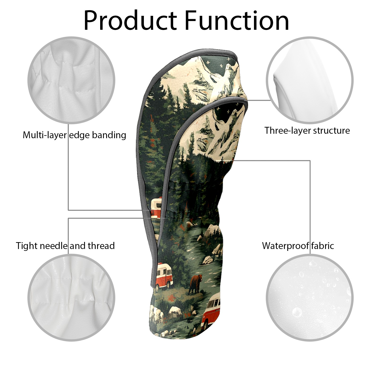 Golf Club Covers, Green Mountain Van Premium PU Leather Driver Hybrid Putter Head Covers with Velvet Lining, Waterproof Golf Gifts for Men Women