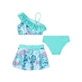 thumbnail image 4 of Yruioon Girls 3-pc Sleeveless Swimsuit Asymmetrical Shoulder Strap Tops with Briefs Skirts Swimwear Mint Green 14, 4 of 7