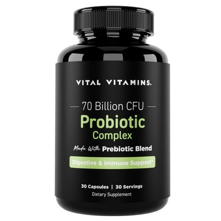 Vital Vitamins Probiotic Complex with Prebiotic Blend for Digestive, Gut and Immune Health, 70 Billion CFU, 30 Capsules
