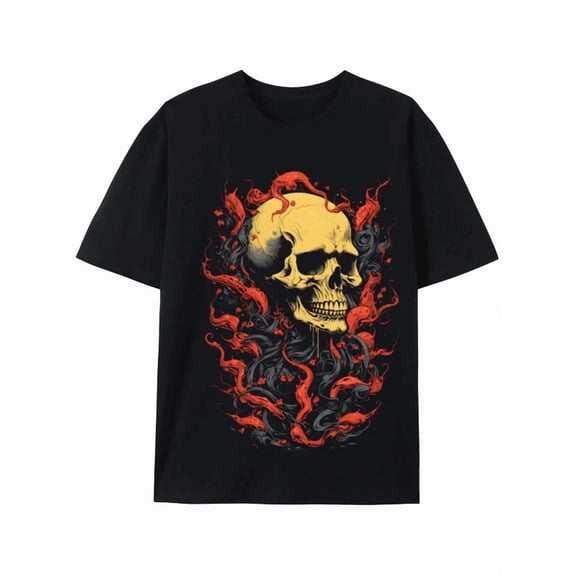 Greenink Flaming Skull Graphic Tee - Gothic Style T-shirt
