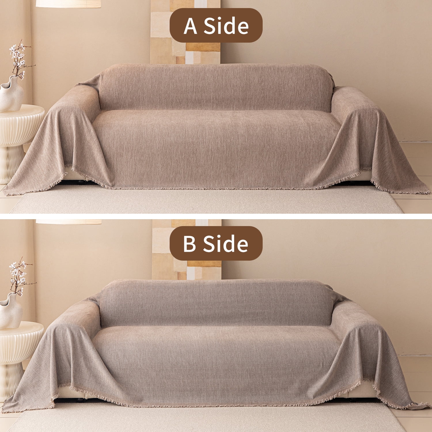 Smuge Sofa Cover, Sectional Couch Cover Protector Slipcover for 3 Cushion Couch L Shape Sofa towel Throw Sofa Loveseat Cover for Pets Dogs Cats (71"x 134", Khaki)
