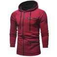 thumbnail image 2 of Fesfesfes Hooded Tops for Mens Splicing Long Sleeve Zipper Hoodie Hooded Sweatshirt Tops Solid Color Coat Outwear Sale Items, 2 of 4