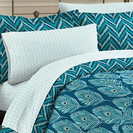 Discoveries Contemporary Elegant Peacock Comforter Set Full Blue