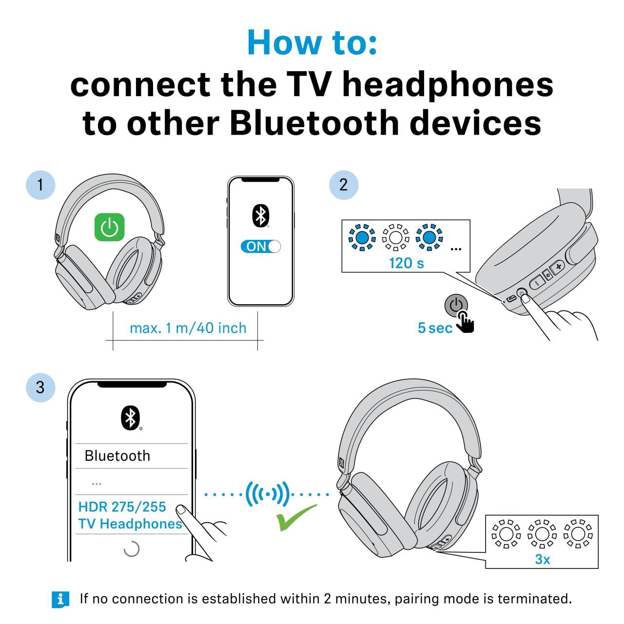 Sennheiser RS 275 TV Headphones - Bluetooth Headphones and Transmitter Bundle - Low Latency Wireless Headphones with Virtual Surround Sound, Speech Clarity and Auracast Technology - 50 h Battery