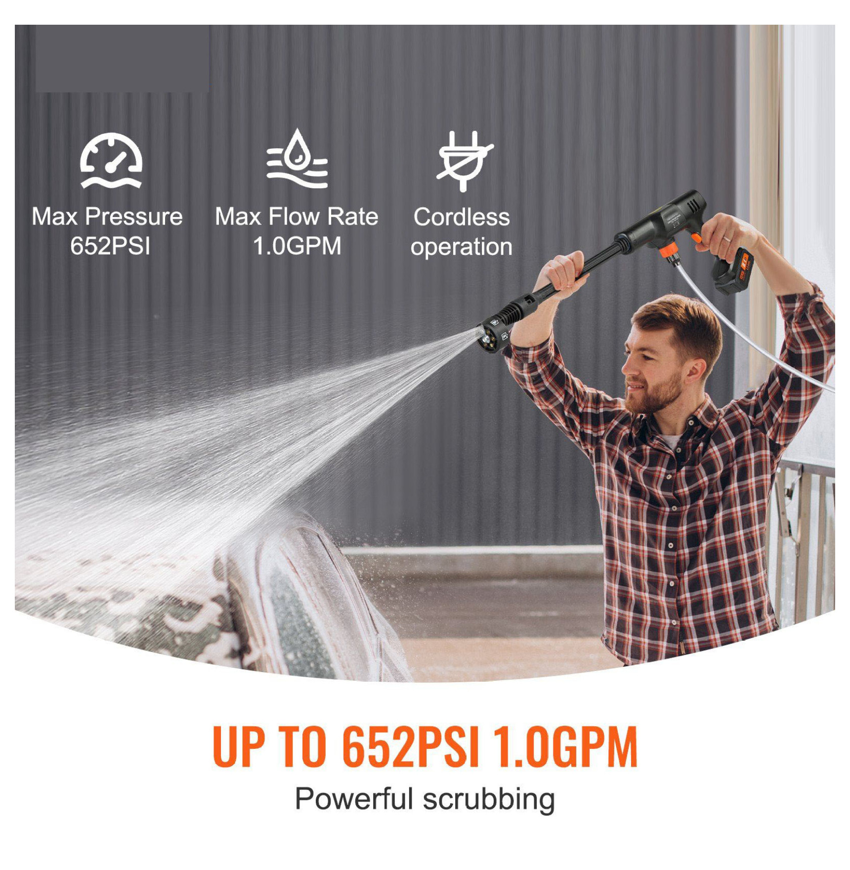 Cordless Pressure Washer 652 PSI 1.0 GPM, Portable Power Cleaner Gun, 4.0Ah Battery, 6-in-1 Nozzle, for Car, Patio, Floor Cleaning & Watering