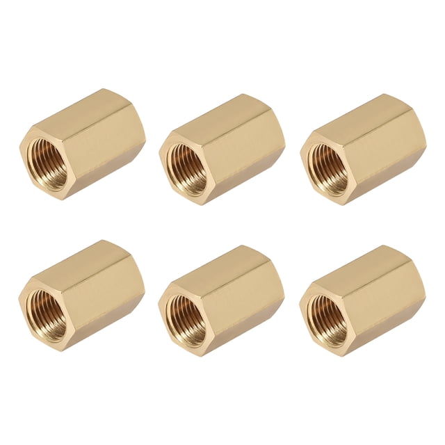 Conector de tubo Uxcell Acoplador hexagonal recto 1/8 x 1/8 G hembra rosca latón tono dorado 6 piezas