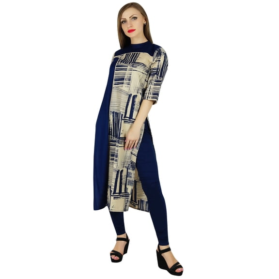 Bimba Women Turtle Neck Kurta 3/4 Sleeve Kurti Formal Cotton Tunic Blouse