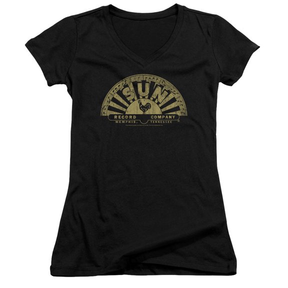 Sun Tattered Logo Junior Women's T-Shirt V-Neck Black