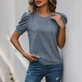 thumbnail image 6 of Sevevn Women's Loose Casual Solid Color Round Neck Short Sleeved Top Holiday Gift Finder Light Blue S, 6 of 7