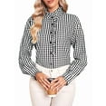 thumbnail image 3 of Women'S Plaid Ruffle V Neck Button Down Blouse Casual Long Sleeve Gingham Work Checkered Shirt Tops Black S, 3 of 8