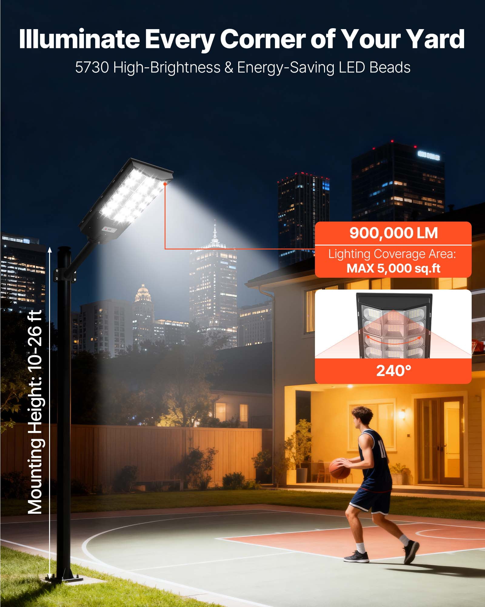 VEVOR 12000W Solar Street Light Outdoor, 900000LM, Commercial Parking Lot Light Dusk to Dawn, LED Flood Security Lamp with Motion Sensor, IP65 Waterproof Wide Angle Outdoor Lighting,for Driveway Yard