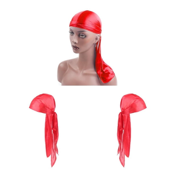 2 Piezas Unisex Headwear Bandana Musulmán Turbante de Cola Larga - Rojo