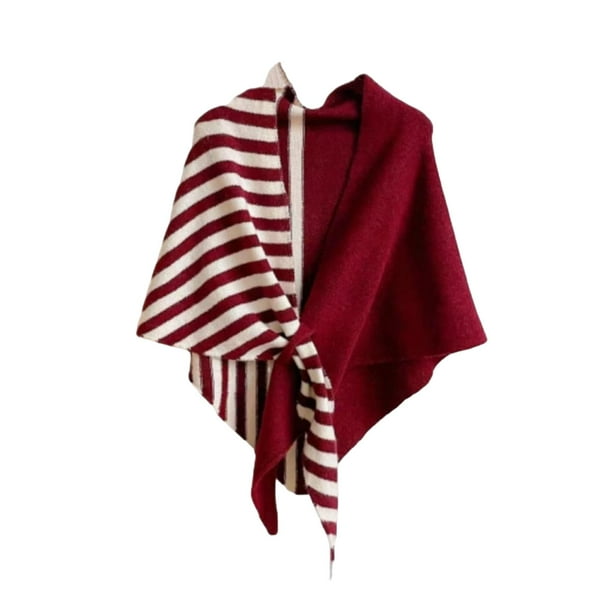 Chal de rayas triangulares para mujer, acogedor, informal, de fácil cuidado, cálido, con lazo para vestidos rojo