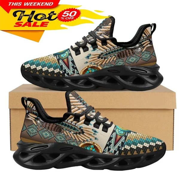 Zapatos de plataforma étnicos tribales aztecas para mujer, zapatos casuales de malla, zapatillas de deporte de malla transpirables con cordones y estampado Dreamchers