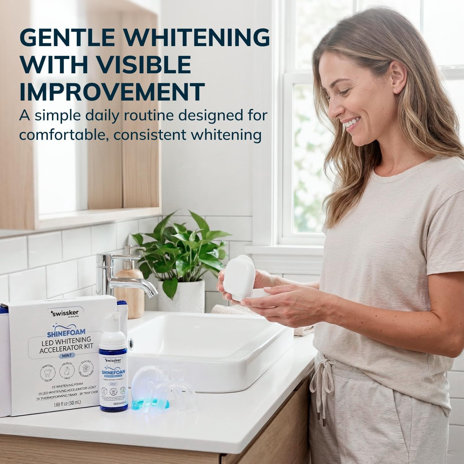 Swissker by Swissklip LED Tooth Whitening Kit — LED Light Kit with Blue Light Activation – Professional Teeth Whitener with Mouthpiece Tray – at Home Teeth Whitening Device System