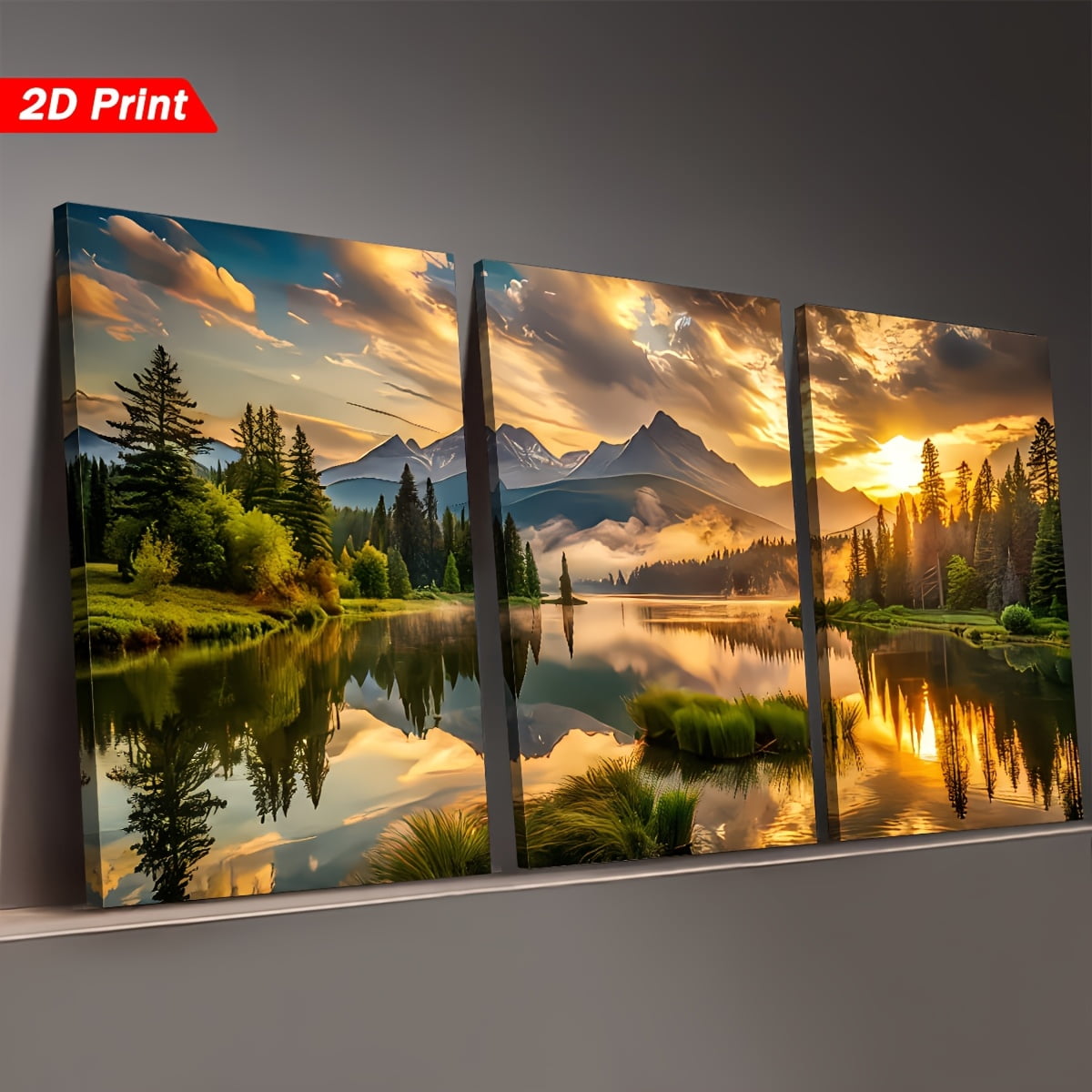 [Holiday Gift] 2D Flat, [2D/Flat Print] Framed Canvas Painting And Poster, Ready to Hanging, Natural Sunrise, Forest, Trees, Lakes, Modern Artistic Landscapes, Home Decor, Wall Art, Room Decoration,