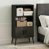 Furinno Mid-Century Open Display Shelves & Storage Cabinet with Wooden Legs, Espresso