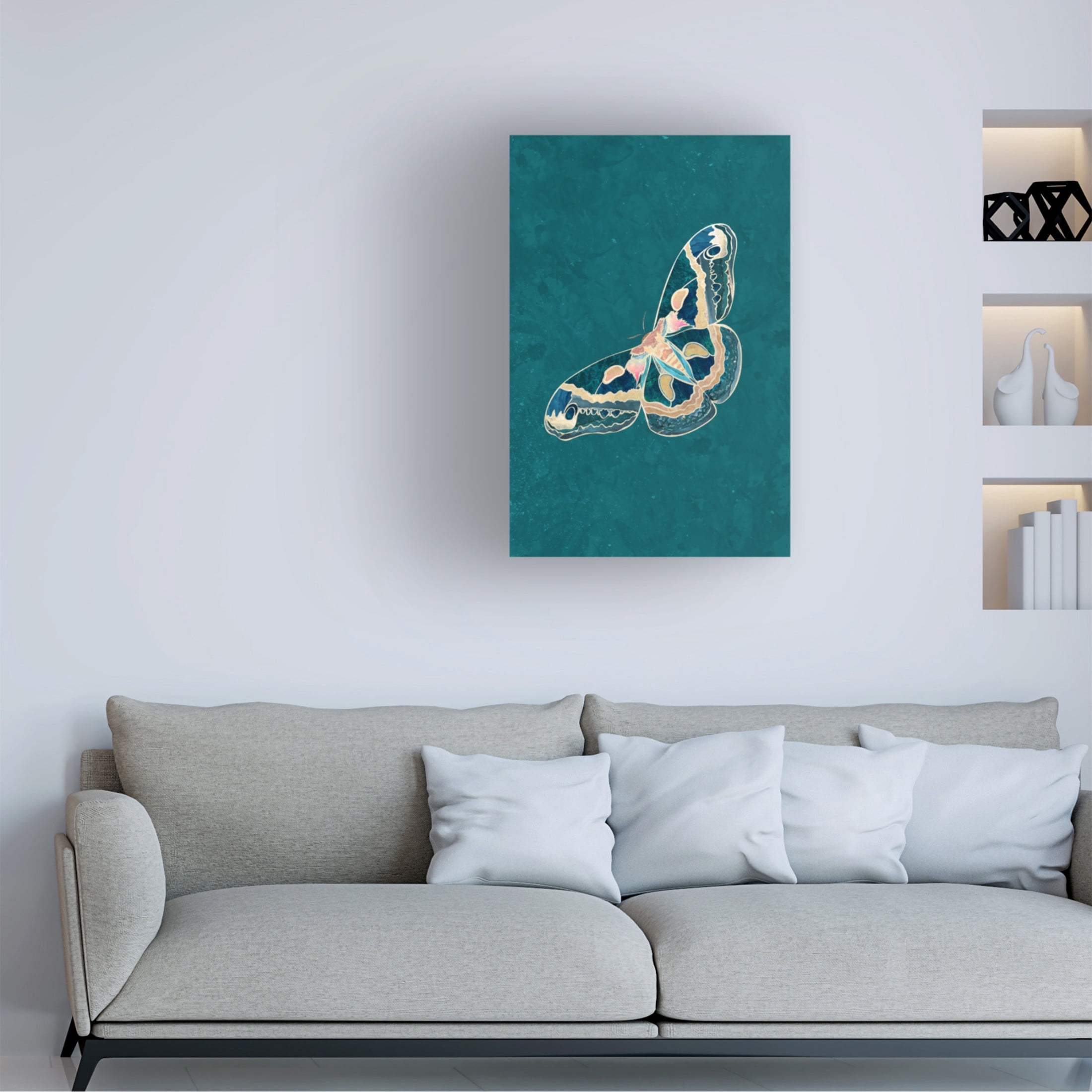 Trademark Fine Art Sarah Manovski Turquoise Gold Moth Butterfly Canvas Wall Art