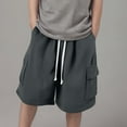 thumbnail image 2 of Loopsun Boys Girls Summer Shorts, Boys Solid Cropped Shorts with Elastic Waist Drawstring Cargo Pockets Dark Gray 16-17 Years, 2 of 4