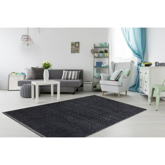 LaDole Rugs 8x10 ft Fluffy Shaggy Area Rug | Textured Machine Washable Large Carpet For Bedroom, Living Room, Kitchen, Home Office, Indoor Floor Décor | Anthrasite Grey