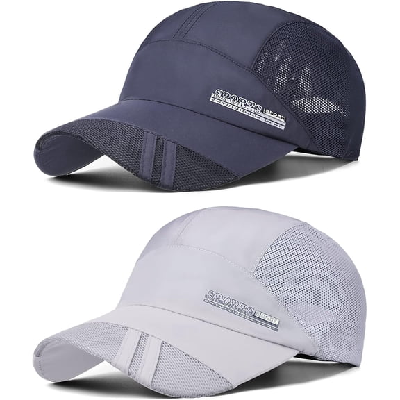 VETPW Sports Mesh Baseball Cap, 2 Pack Summer Breathable Mesh Baseball Sun Cap Sport Quick Drying Hats Unisex Running Visor Cap with Adjustable Buckle Closure