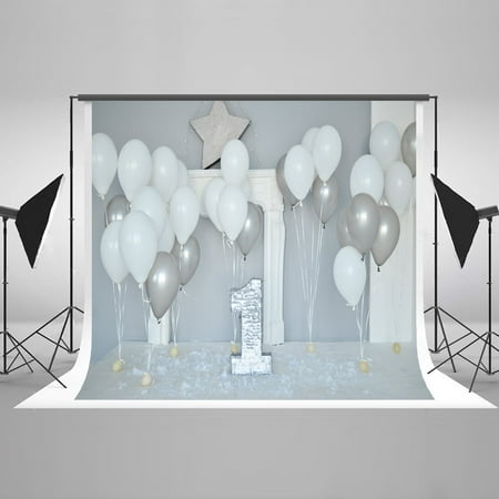 Image of HelloDecor 1st Baby Birthday Photography Background Kids 5x7ft Silver and White Theme Party Grey Wall Photo Backdrop for Child Photo Studio Props