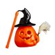 thumbnail image 1 of Linterna de calabaza de Halloween, lámpara de escritorio de mano iluminada con forma de calabaza para niños, luz amarilla intermitente para porche, Con escoba, 1 of 9