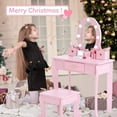 thumbnail image 5 of Girls' Vanity Table and Chair Set, Kids Makeup Dressing Table with Lights & Wood Makeup Playset, Kids Vanity Set with Mirror & Drawer for Age 4-9, Pink, 5 of 5