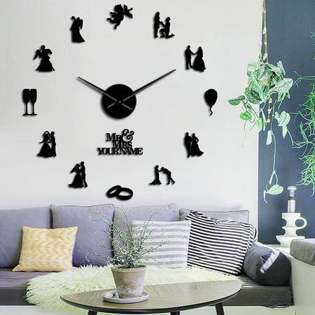 Lovers Couple Engaged Custom Wedding Party Wall Art Decoration Large Wall Clocks Personalised Large Wall Watch Valentine's Gift(Black,37inch)